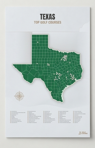 Texas golf courses map in Green - Unframed