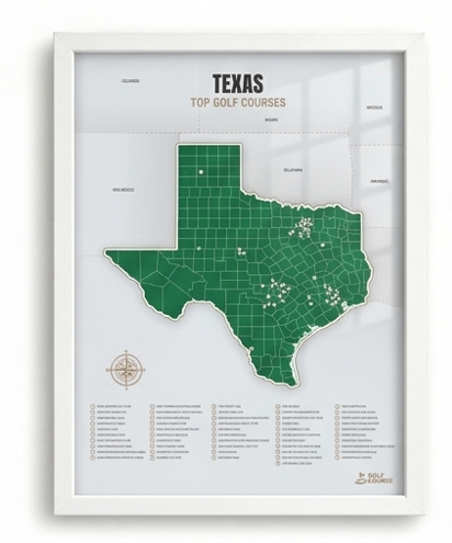 Texas golf courses map in Green - White Framed