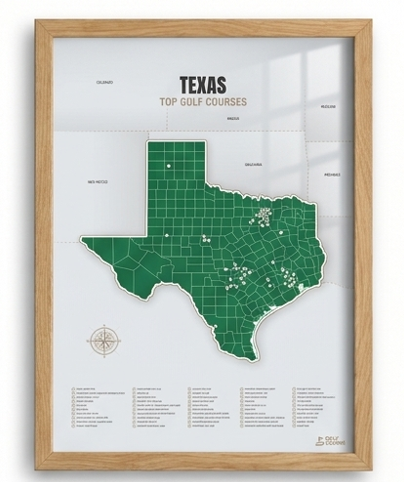 Texas golf courses map in Green - Wooden Framed