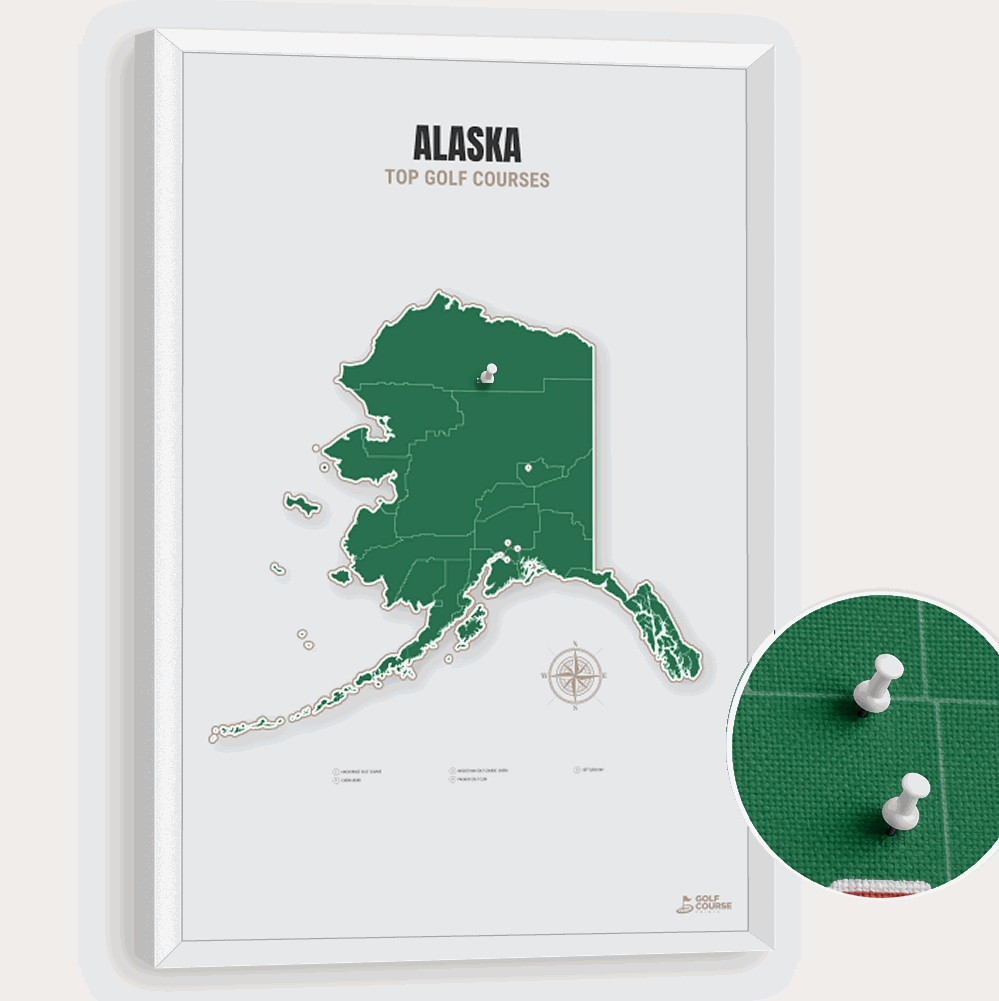 Map of Alaska Golf Courses - Green - Pushpin - White Frame