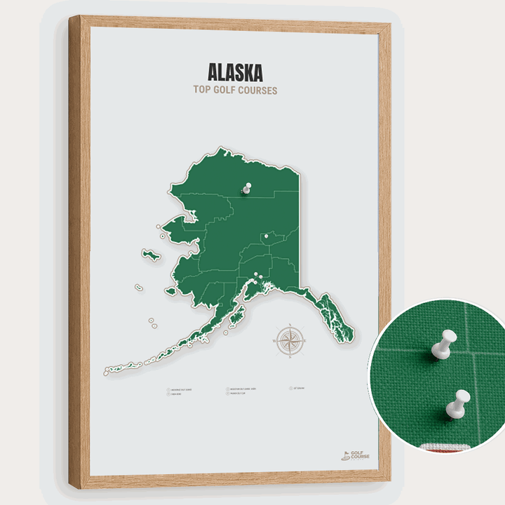Map of Alaska Golf Courses - Green - Pushpin - Wooden Frame
