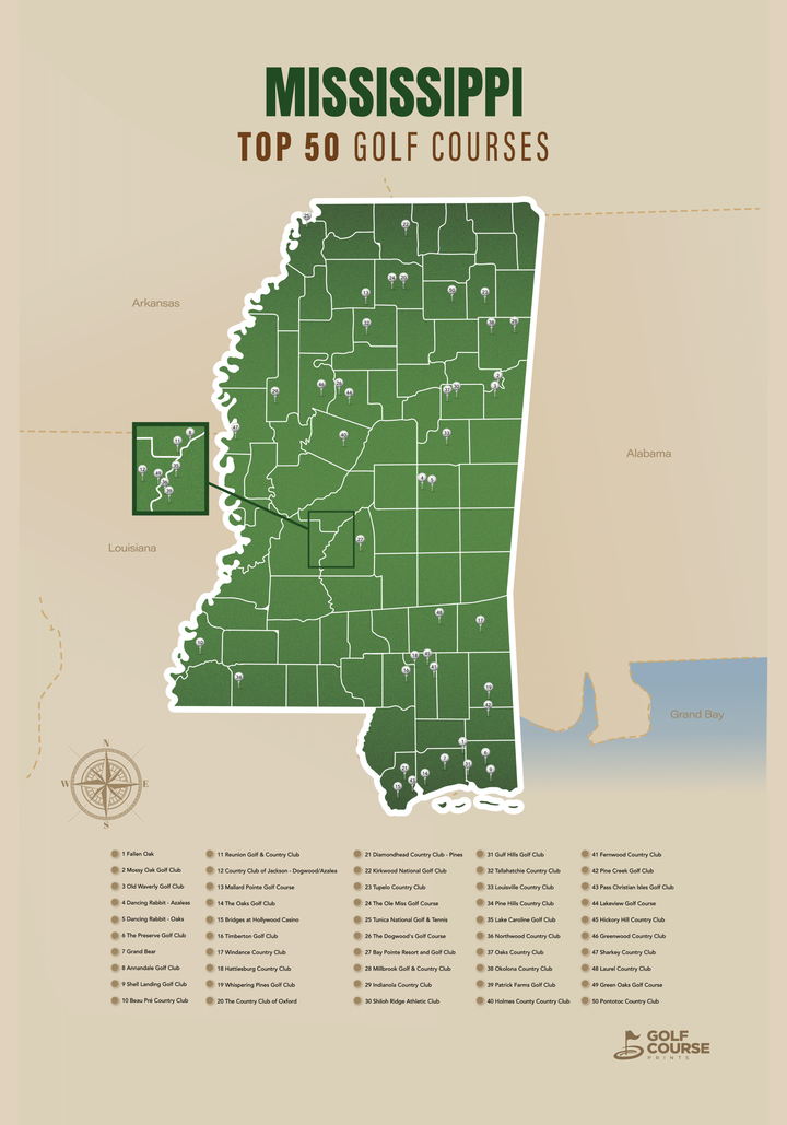 Map of Mississippi Golf Courses