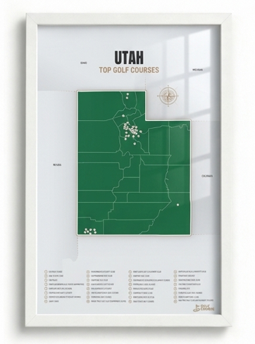 Utah golf courses map in Green - White Framed