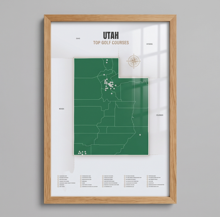 Utah golf courses map in Green - Wooden Framed