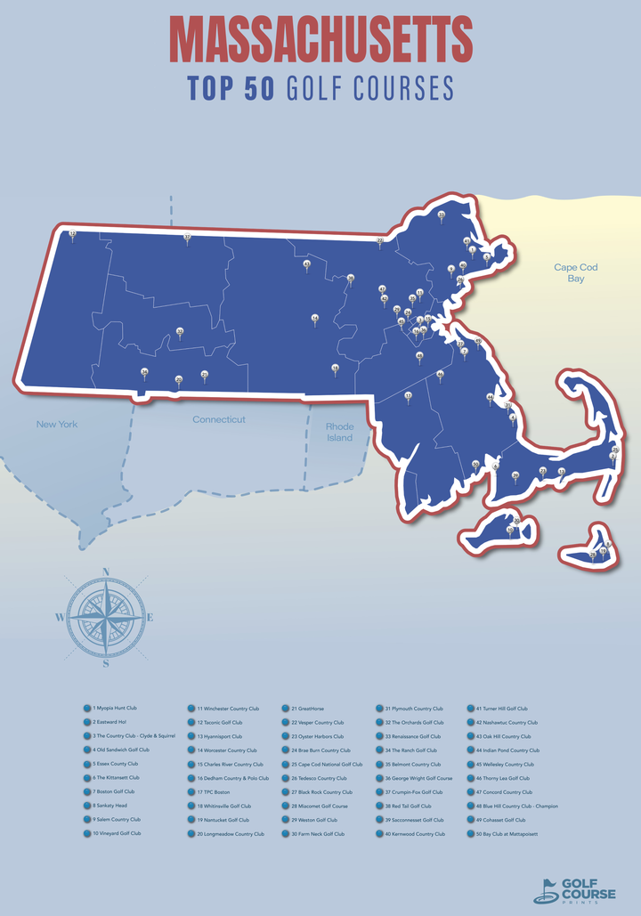 Map of Massachusetts Golf Courses