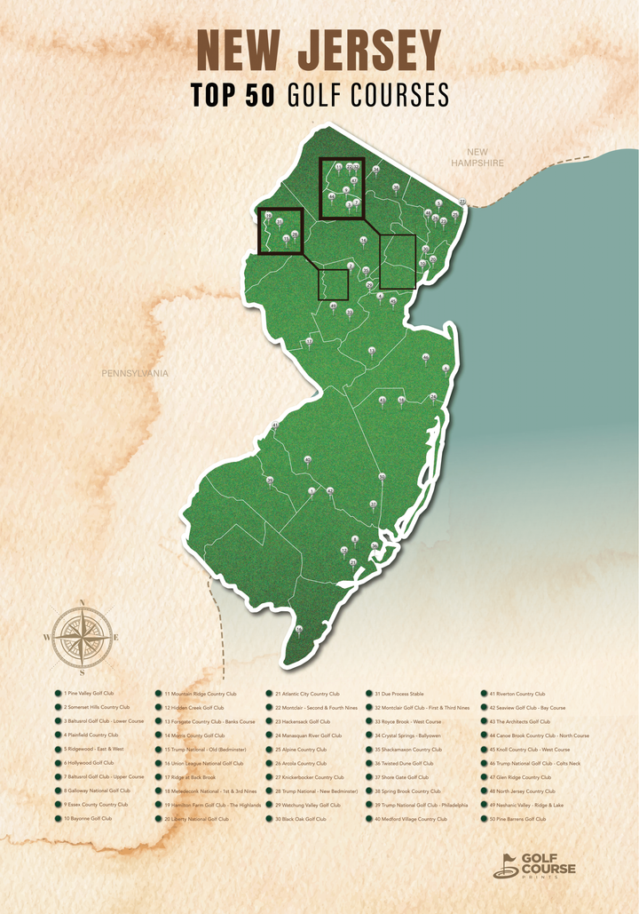 Map of New Jersey Golf Courses