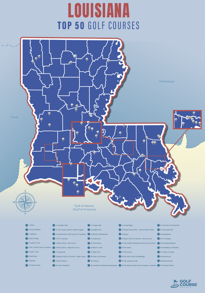Map of Louisiana Golf Courses