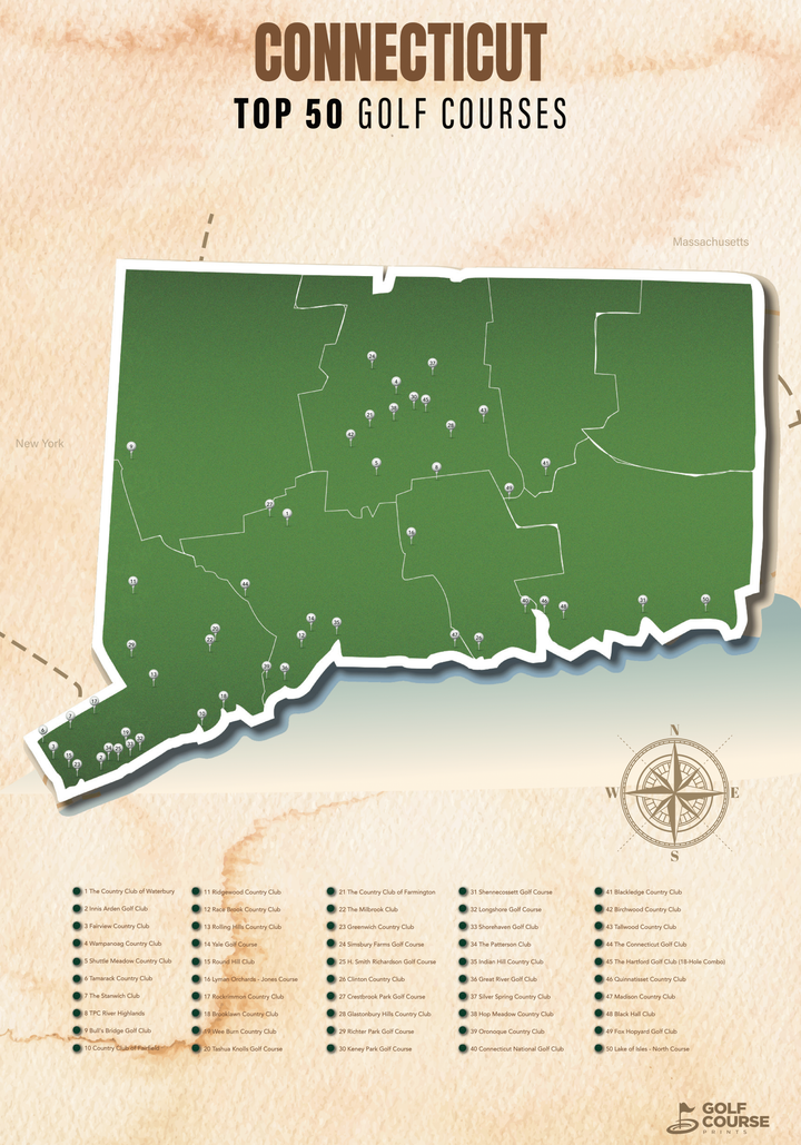 Map of Connecticut Golf Courses