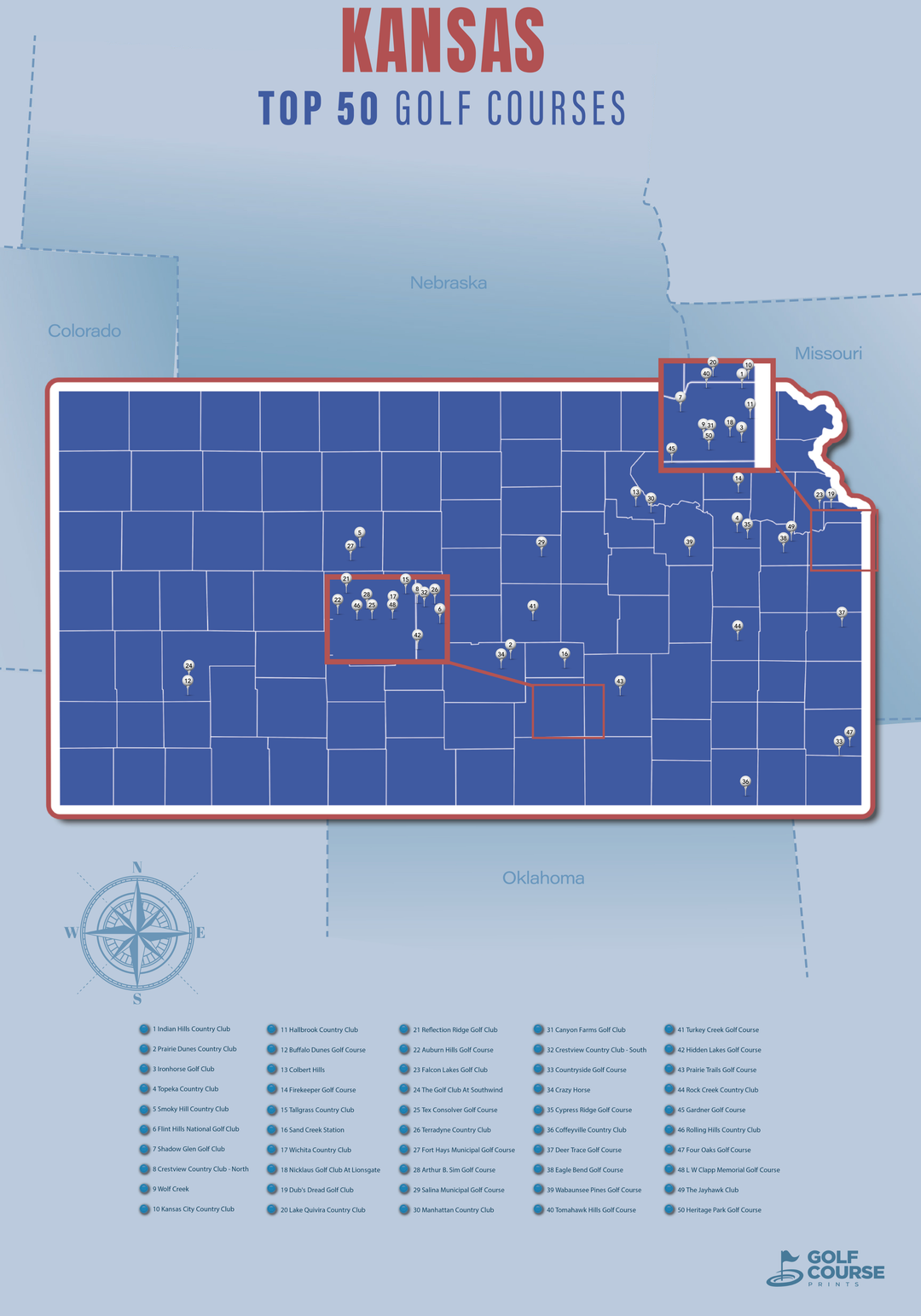 Map of Kansas Golf Courses