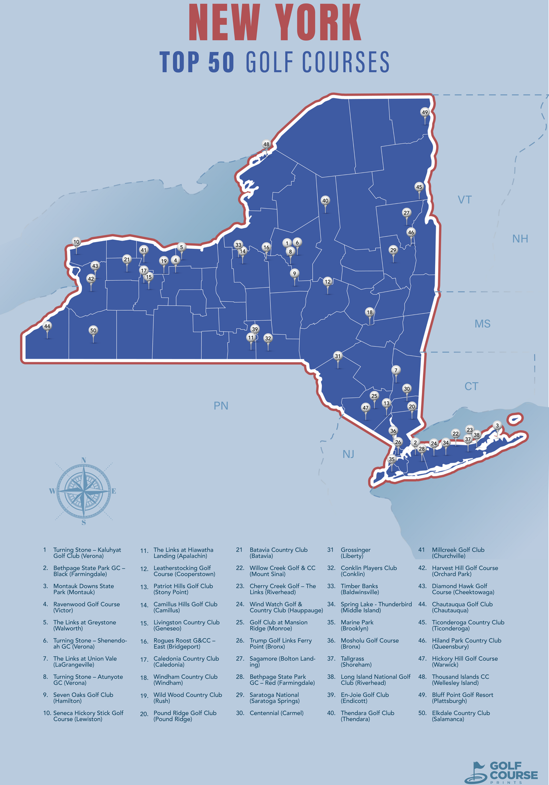Map of New York Golf Courses