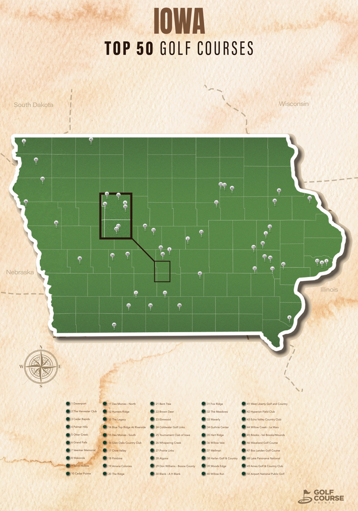 Map of Iowa Golf Courses