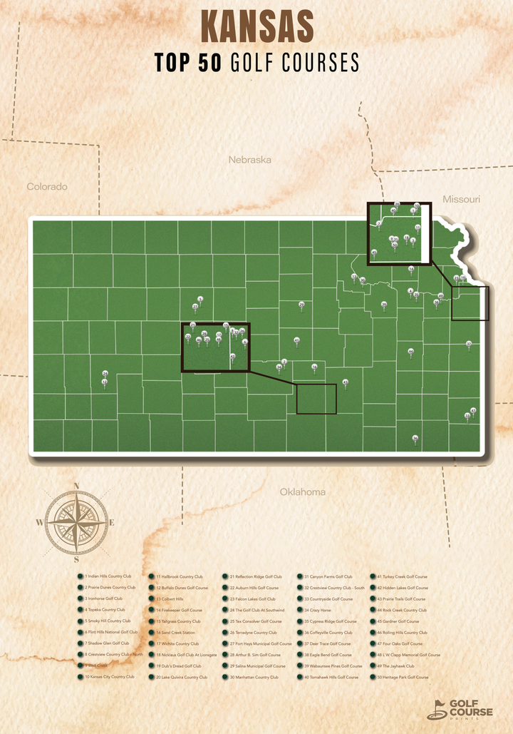 Map of Kansas Golf Courses