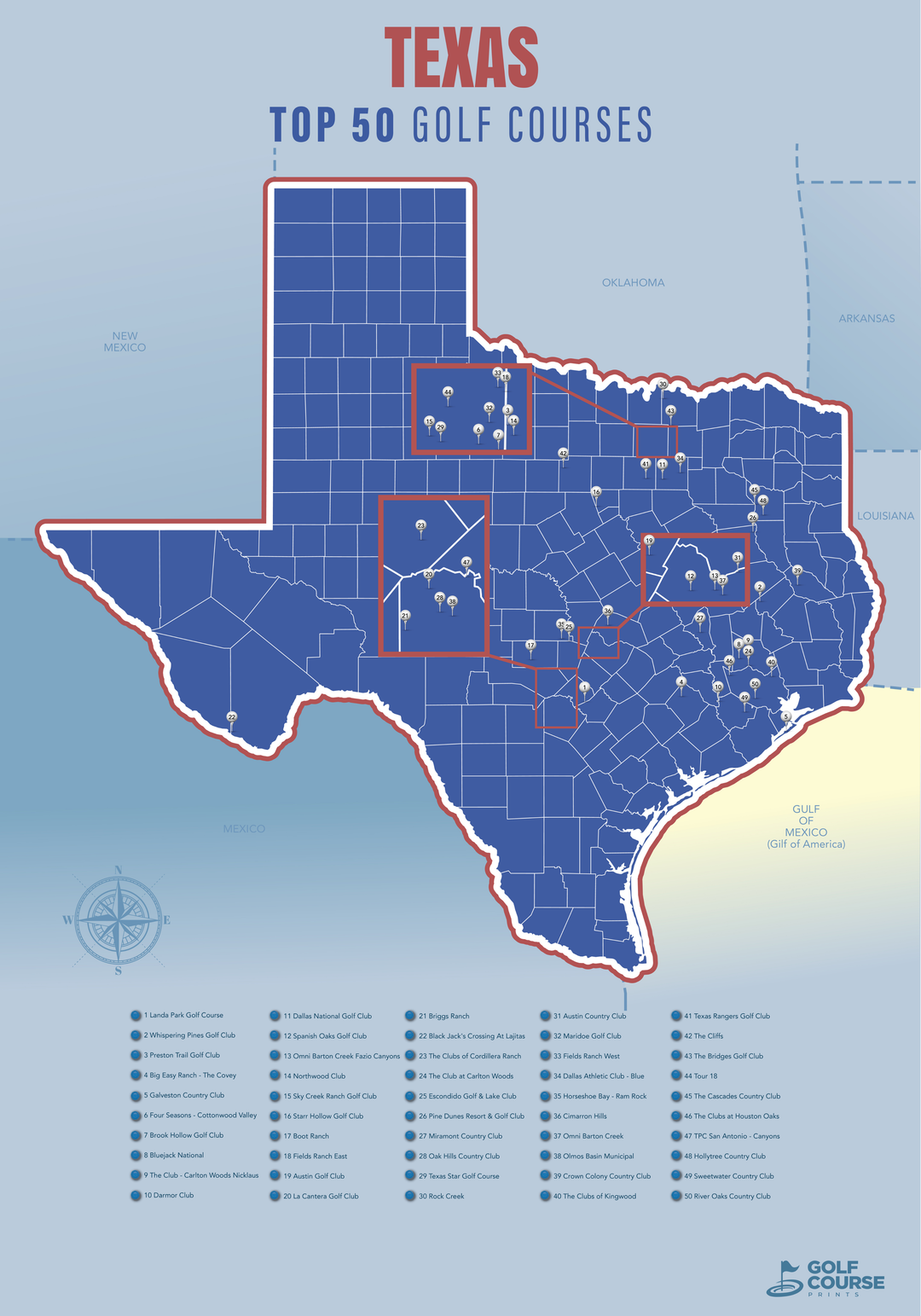 Map of Texas Golf Courses