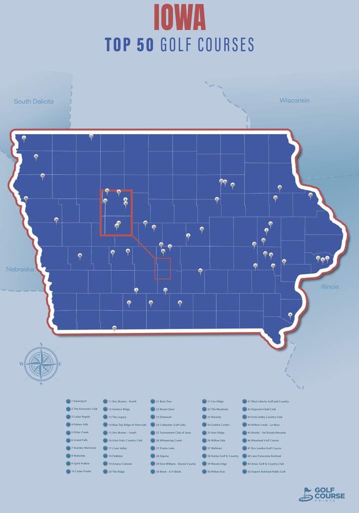 Map of Iowa Golf Courses