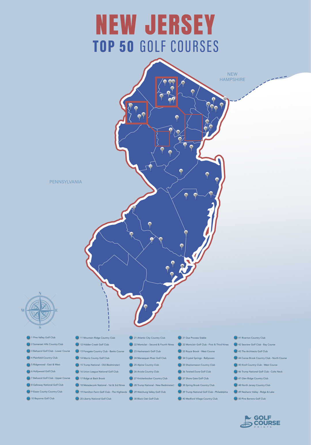 Map of New Jersey Golf Courses