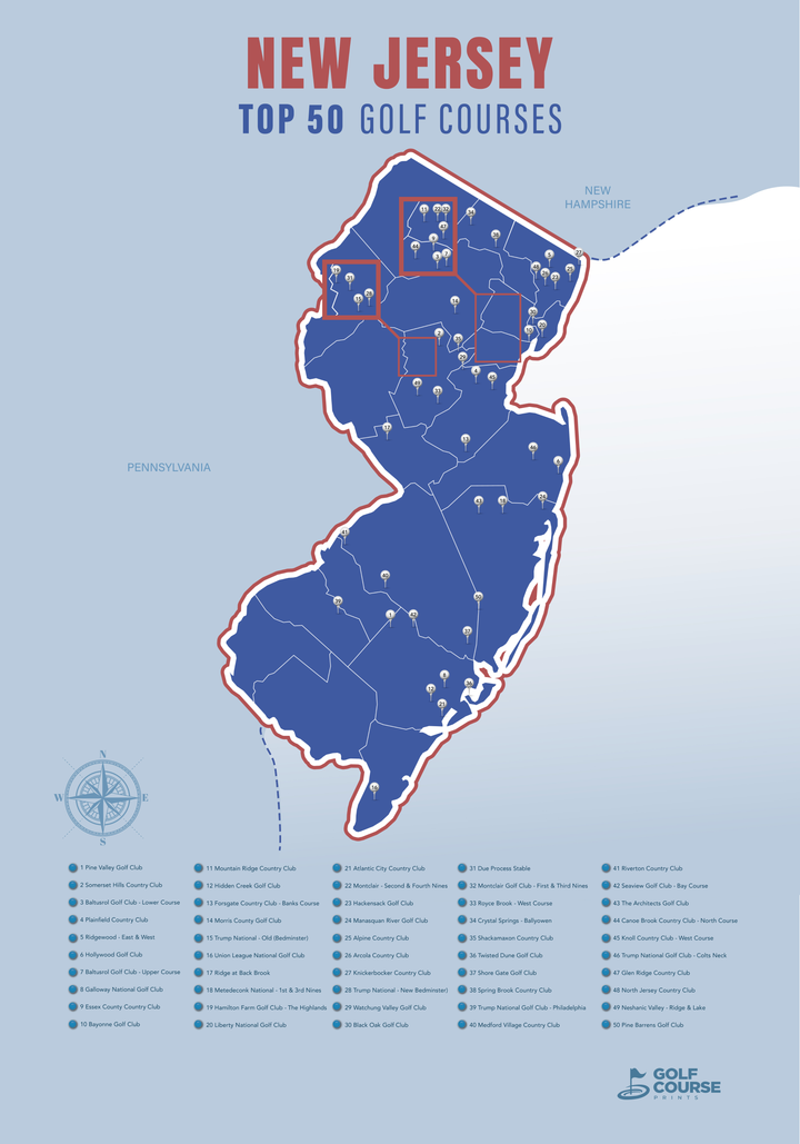 Map of New Jersey Golf Courses