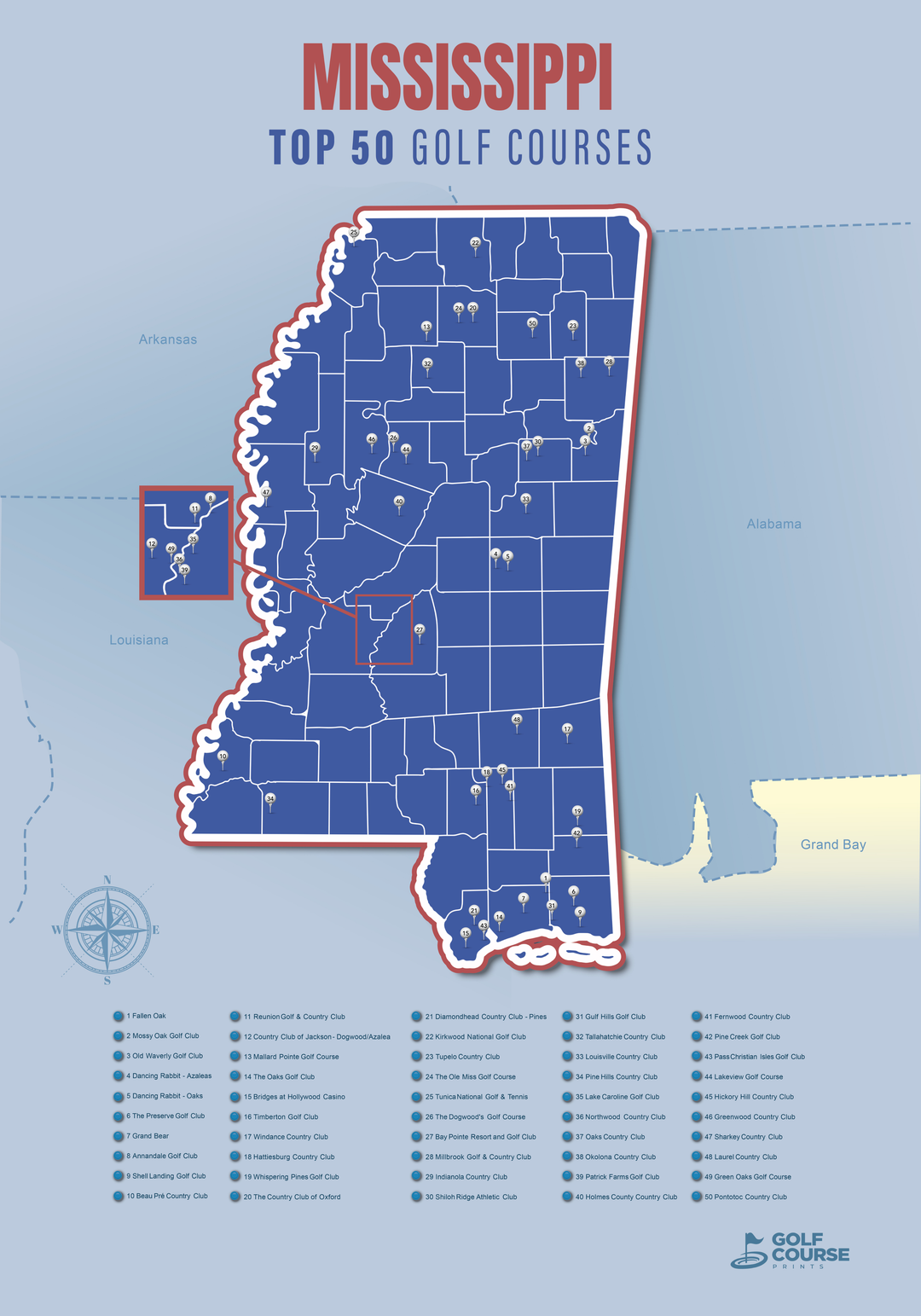Map of Mississippi Golf Courses