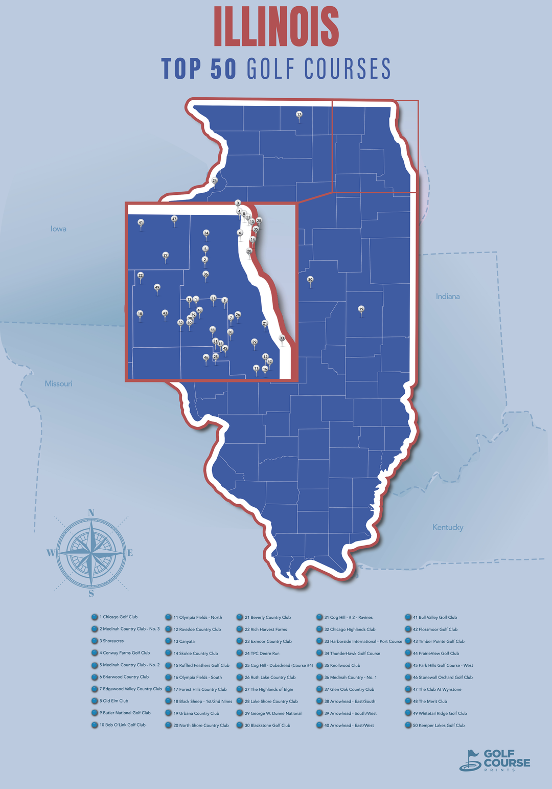 Map of Illinois Golf Courses