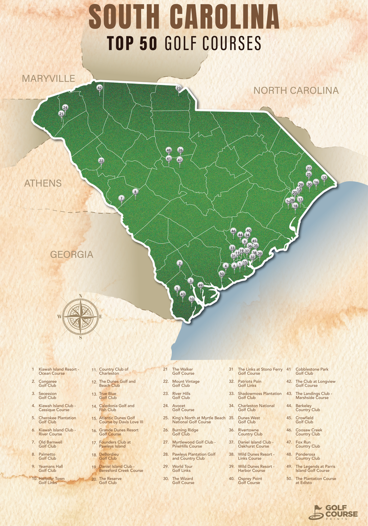 Map of South Carolina Golf Courses