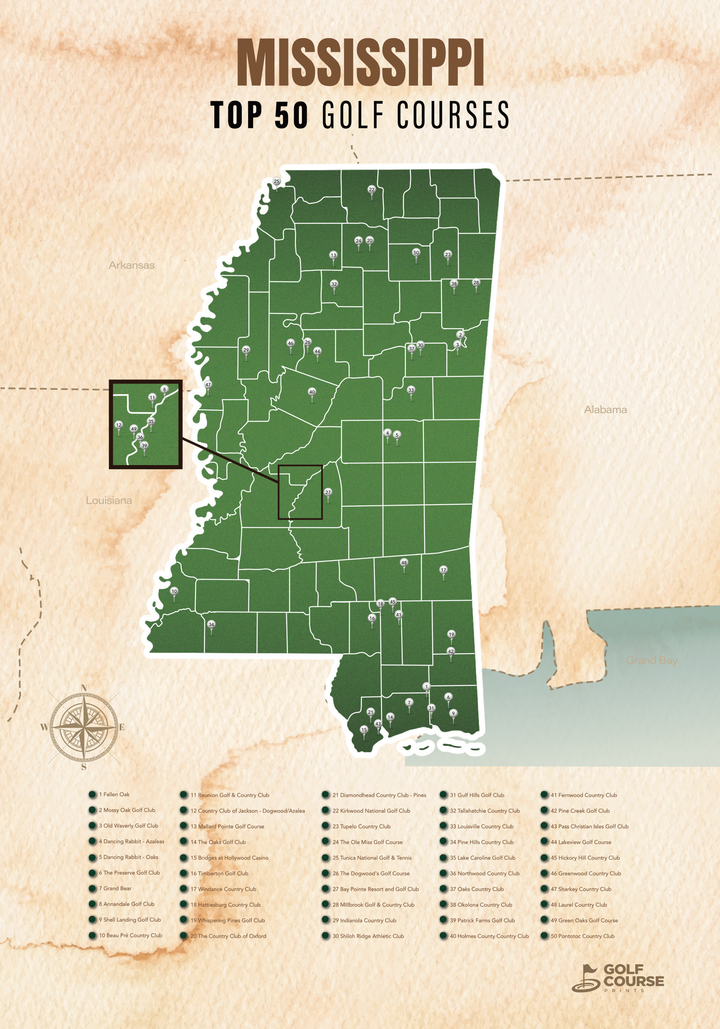 Map of Mississippi Golf Courses