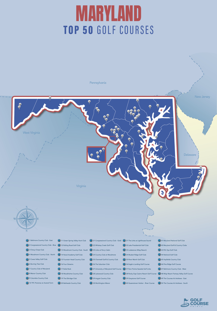 Map of Maryland Golf Courses