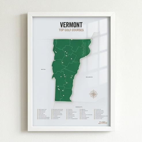 Vermont golf courses map in Green - White Framed