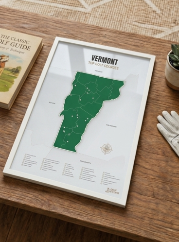 Vermont golf courses map in Green - White Framed