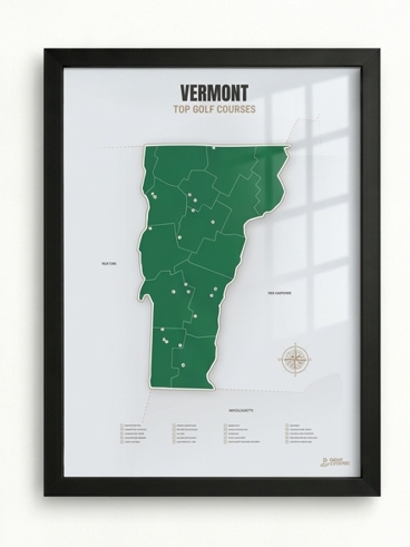 Vermont golf courses map in Green - White Framed