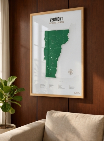 Vermont golf courses map in Green - White Framed