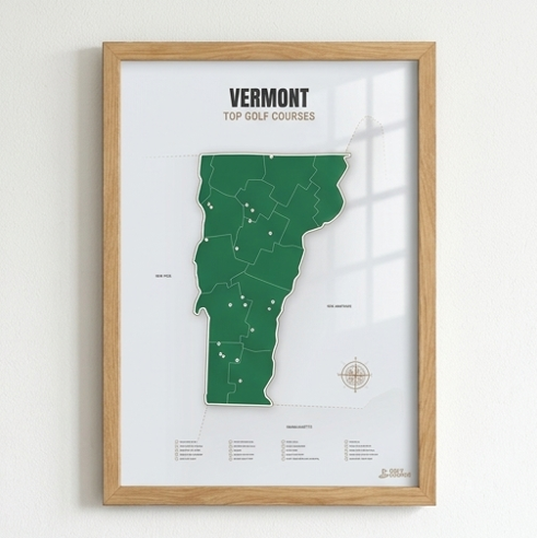 Vermont golf courses map in Green - Wooden Framed