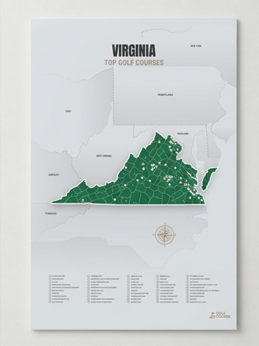Virginia golf courses map in Green - Unframed