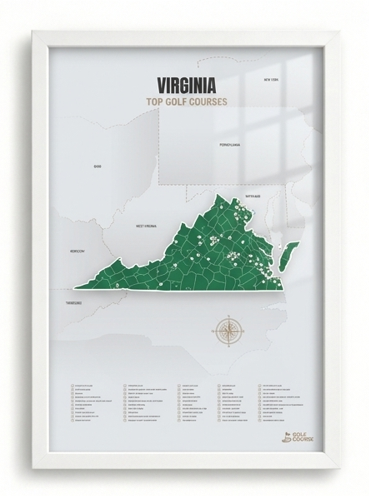 Virginia golf courses map in Green - White Framed