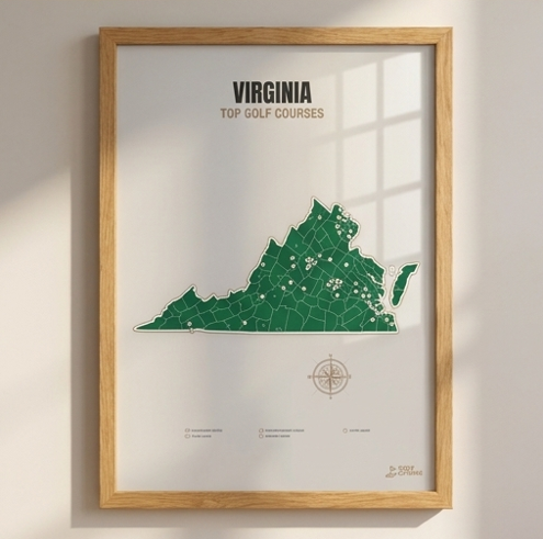 Virginia golf courses map in Green - Wooden Framed