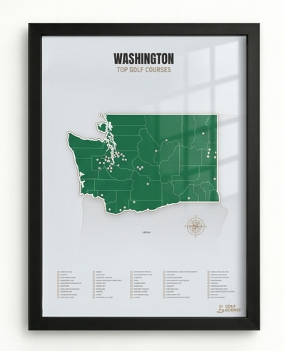 Washington golf courses map in Green - Black Framed