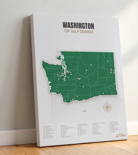 Washington golf courses map in Green - Canvas