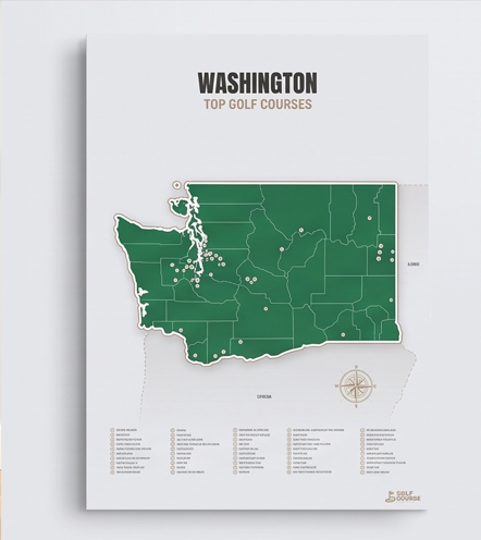 Washington golf courses map in Green - Unframed