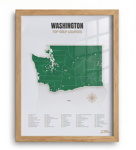 Washington golf courses map in Green - Wooden Framed