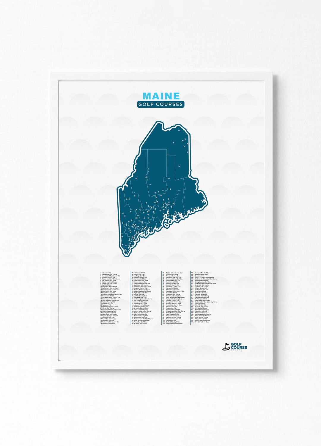 Map of Maine Golf Courses - Golf Course Prints