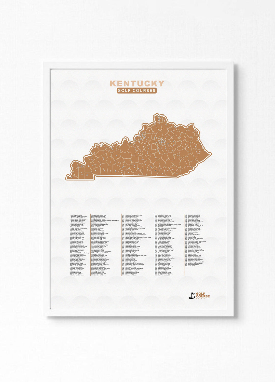 Map of Kentucky Golf Courses - Golf Course Prints