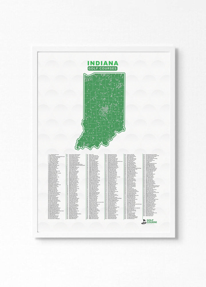 Map of Indiana Golf Courses - Golf Course Prints