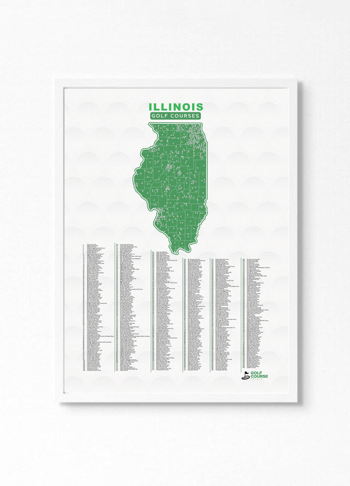 Map of Illinois Golf Courses - Golf Course Prints