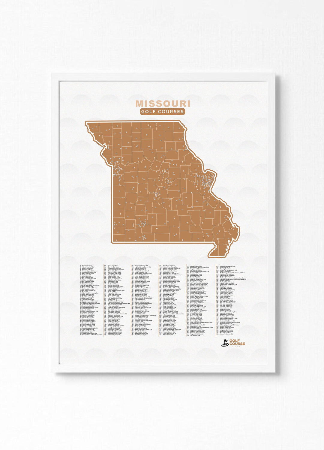 Map of Missouri Golf Courses - Golf Course Prints