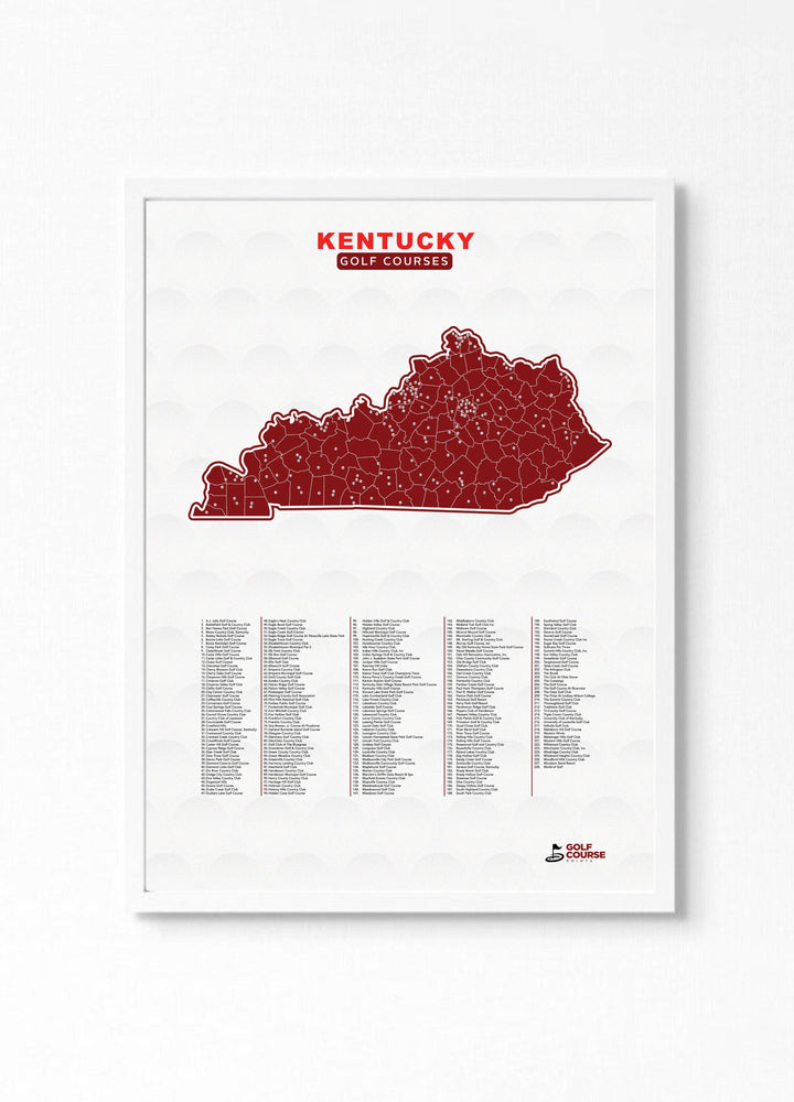 Map of Kentucky Golf Courses - Golf Course Prints