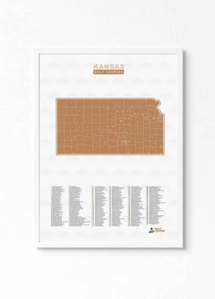 Map of Kansas Golf Courses - Golf Course Prints