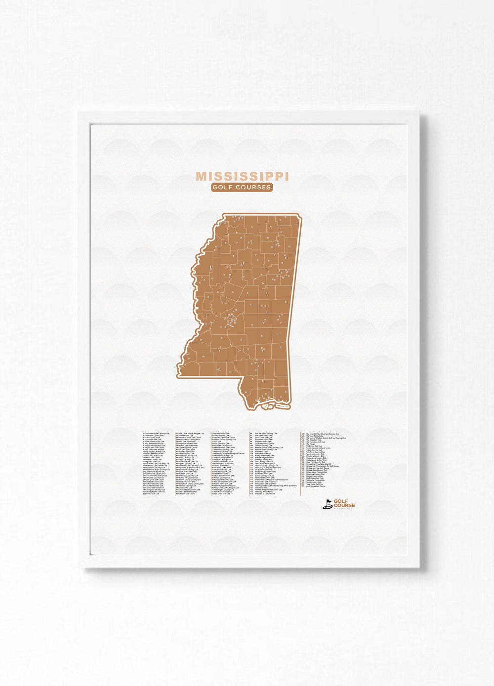 Map of Mississippi Golf Courses - Golf Course Prints