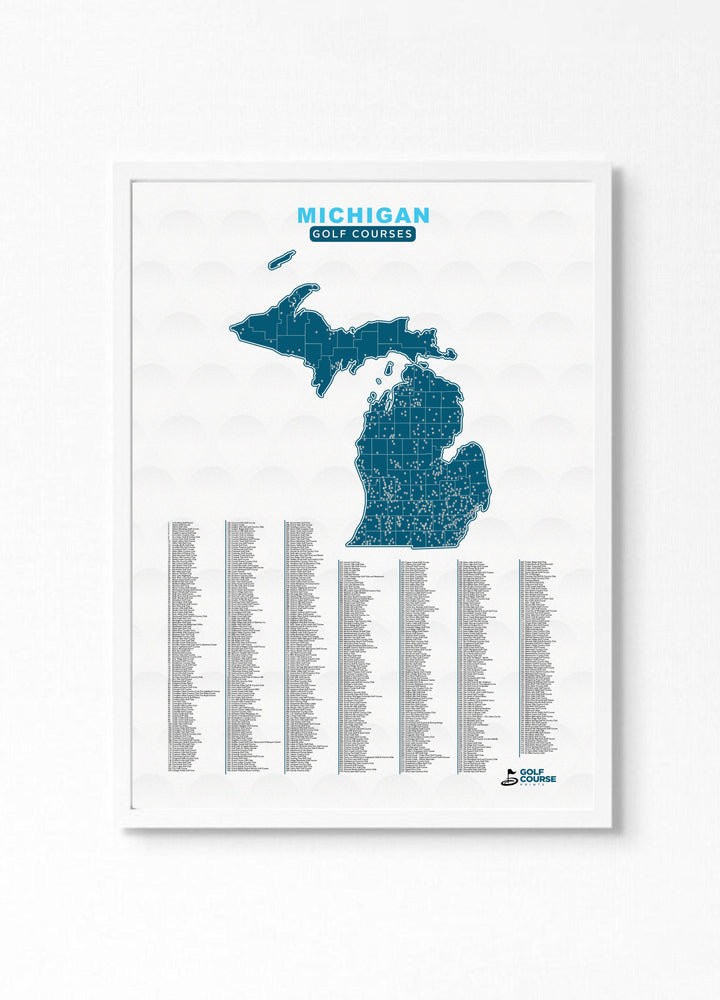 Map of Michigan Golf Courses - Golf Course Prints