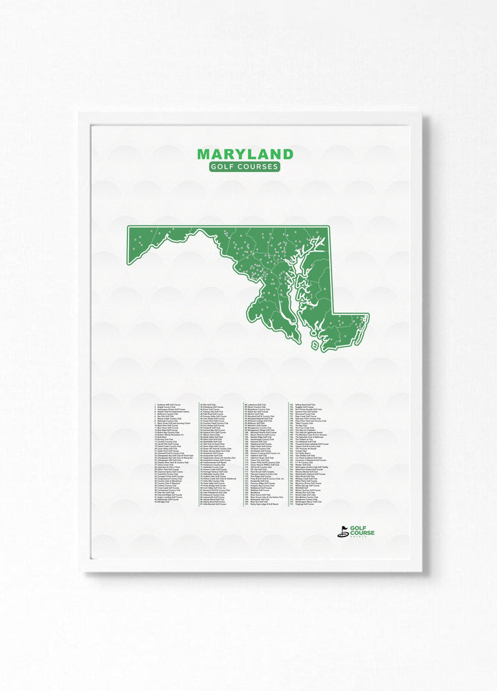 Map of Maryland Golf Courses - Golf Course Prints