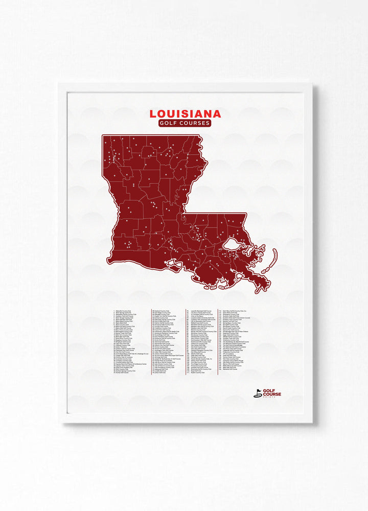 Map of Louisiana Golf Courses - Golf Course Prints