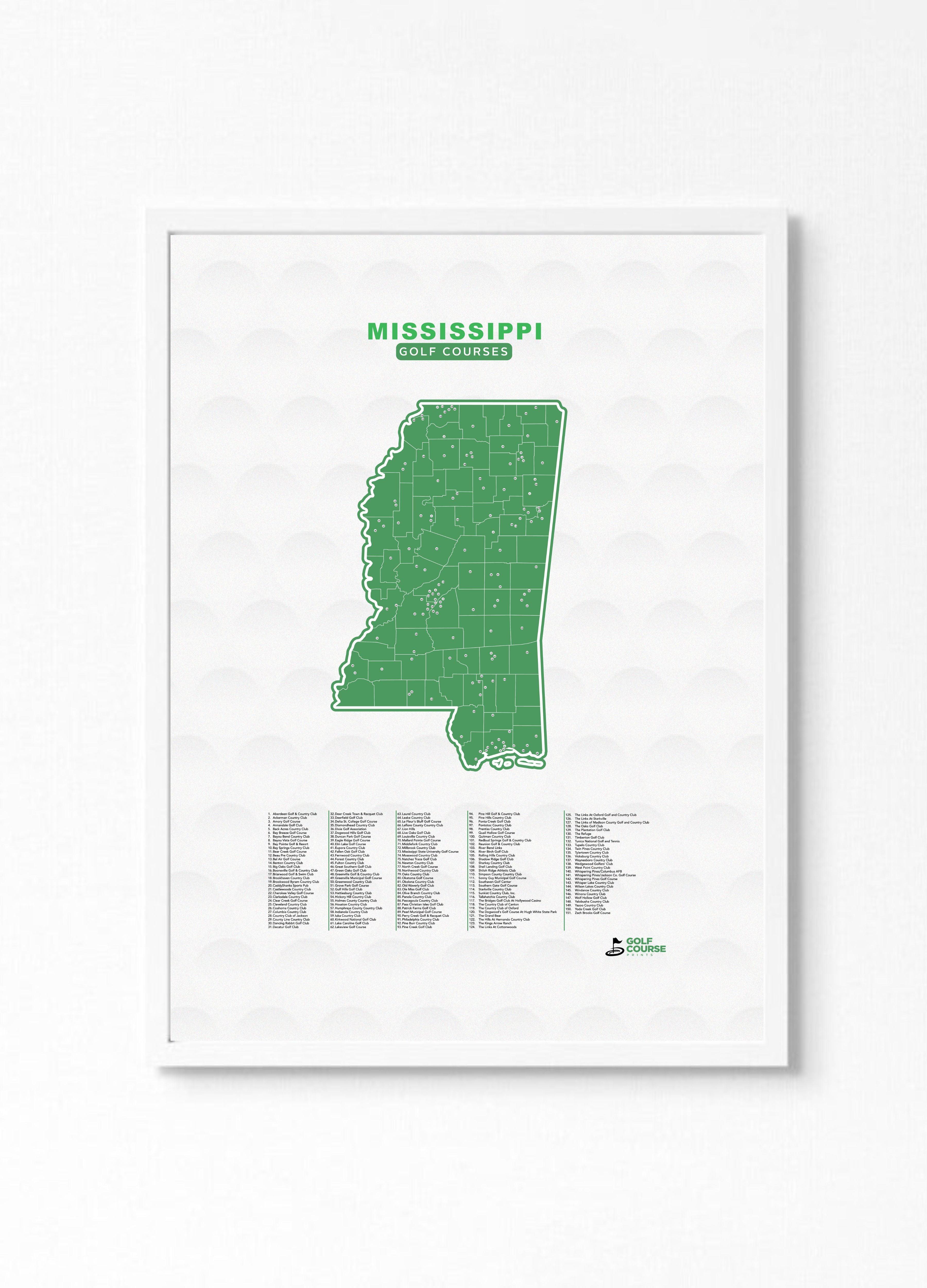 Mississippi Golf Course Map For Fans Golf Course Prints Golf Course