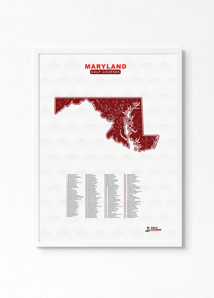 Map of Maryland Golf Courses - Golf Course Prints